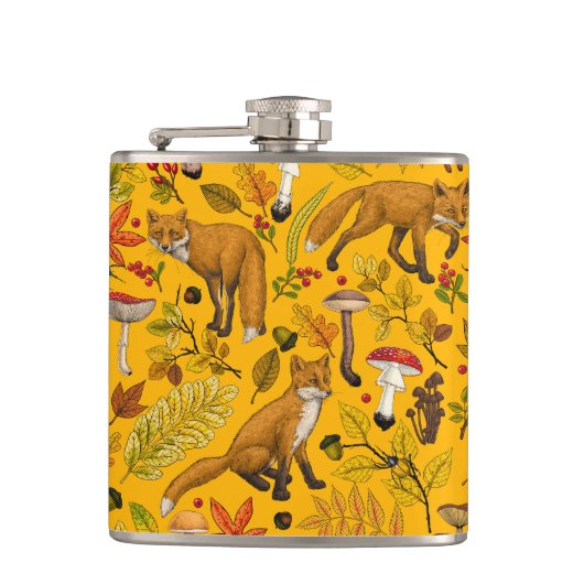 Herbstfüchse auf Orange Flachmann (Vorderseite)