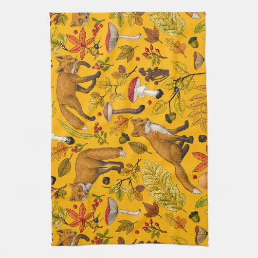 Herbstfüchse auf Orange Geschirrtuch (Vertikal)