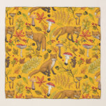 Herbstfüchse auf Orange Schal<br><div class="desc">Handbemalte Herbstwaldfauna und -flora - Füchse, Blätter, Pilze und Beeren</div>