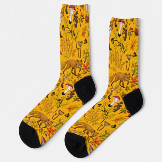 Herbstfüchse auf Orange Socken (Linkes Detail)