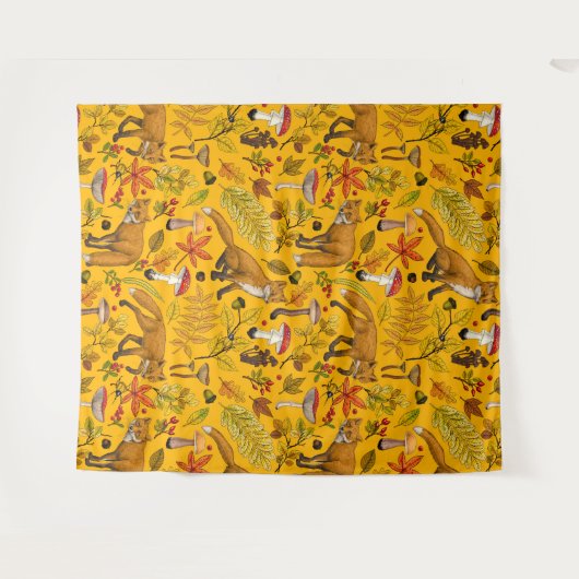 Herbstfüchse auf Orange Wandteppich (Vorderseite (Horizontal))