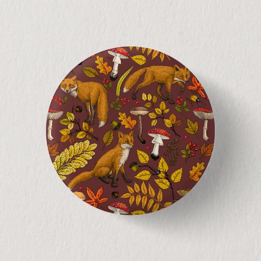Herbstfüchse auf Schokoladenbraun Button (Vorderseite)