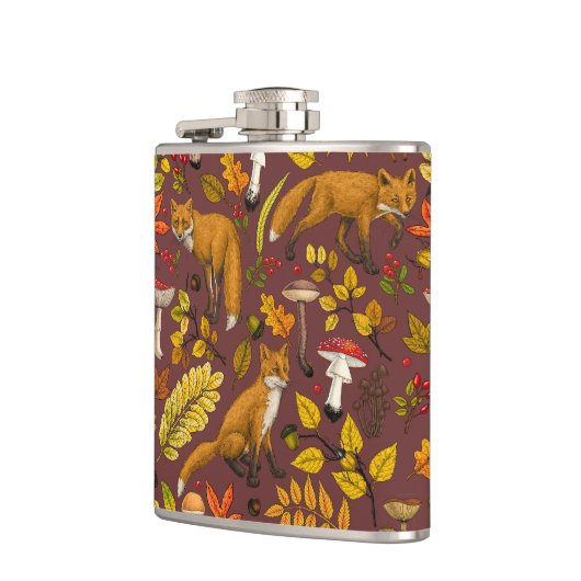 Herbstfüchse auf Schokoladenbraun Flachmann (Links)