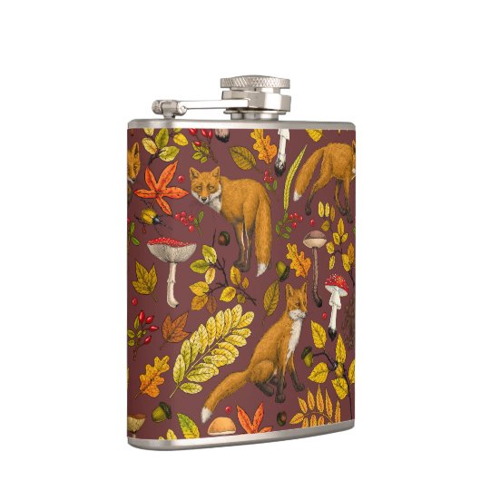 Herbstfüchse auf Schokoladenbraun Flachmann (Rechts)