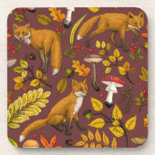 Herbstfüchse auf Schokoladenbraun Getränkeuntersetzer (Vorderseite)