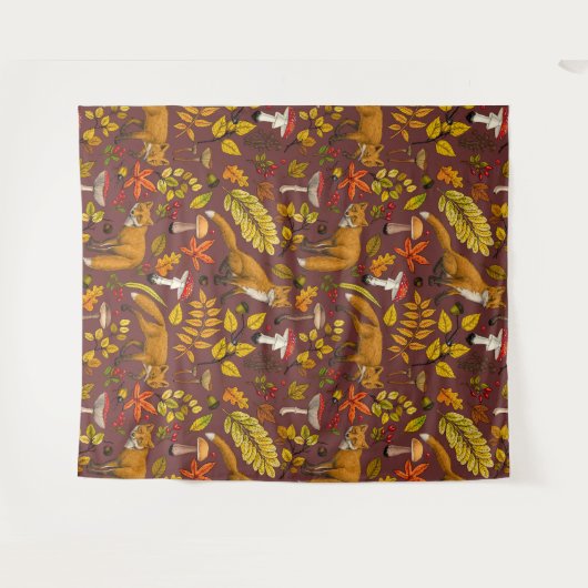 Herbstfüchse auf Schokoladenbraun Wandteppich (Vorderseite (Horizontal))