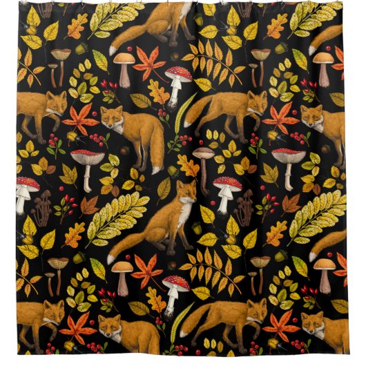 Herbstfüchse auf schwarz duschvorhang (Vorderseite)