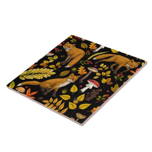 Herbstfüchse auf schwarz fliese (Seite)