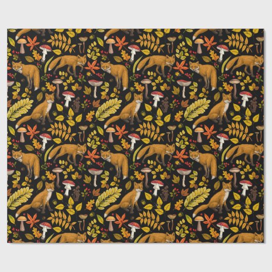 Herbstfüchse auf schwarz geschenkpapier (Flach)