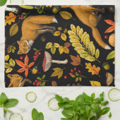 Herbstfüchse auf schwarz geschirrtuch (Gefaltet)