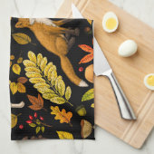 Herbstfüchse auf schwarz geschirrtuch (Viertel Falte)