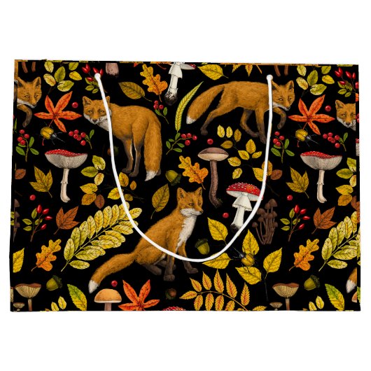 Herbstfüchse auf schwarz große geschenktüte (Rückseite)
