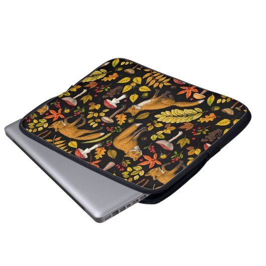 Herbstfüchse auf schwarz laptopschutzhülle (Vorne Knopf)