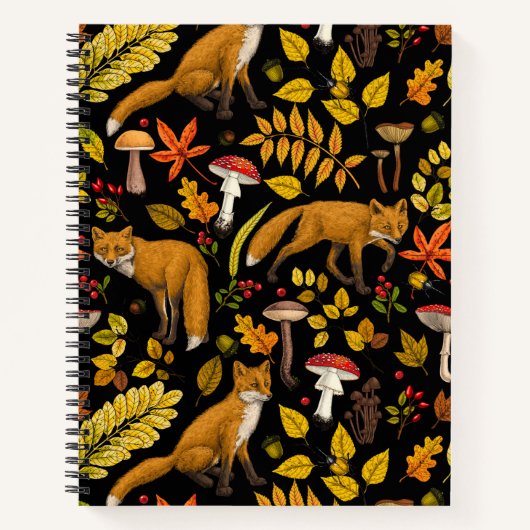 Herbstfüchse auf schwarz notizblock (Vorderseite)