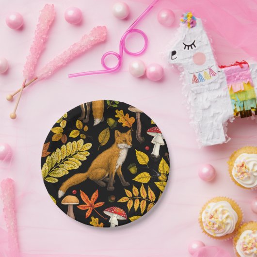 Herbstfüchse auf schwarz pappteller (Party)