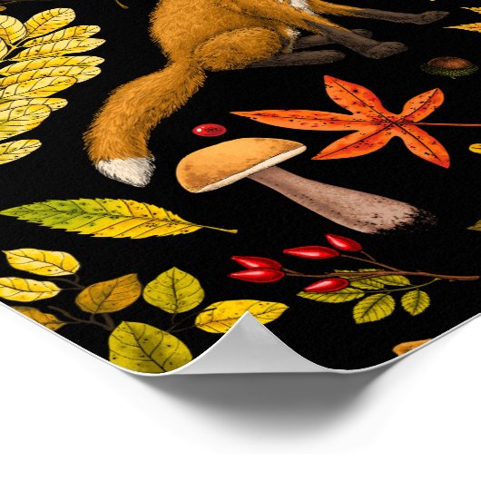 Herbstfüchse auf schwarz poster (Ecke)