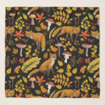Herbstfüchse auf schwarz schal<br><div class="desc">Handbemalte Herbstwaldfauna und -flora - Füchse, Blätter, Pilze und Beeren</div>