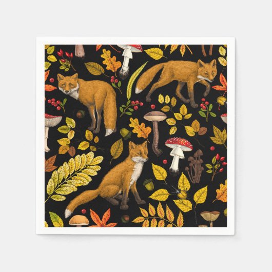 Herbstfüchse auf schwarz serviette (Vorderseite)