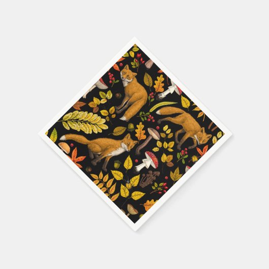 Herbstfüchse auf schwarz serviette (Ecke)