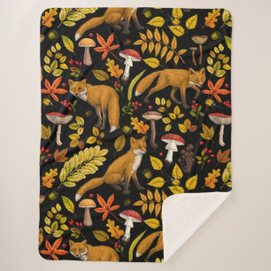 Herbstfüchse auf schwarz sherpadecke