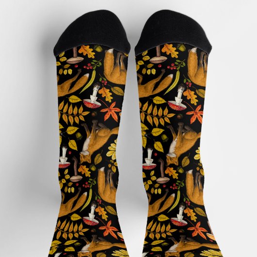 Herbstfüchse auf schwarz socken (Oben)