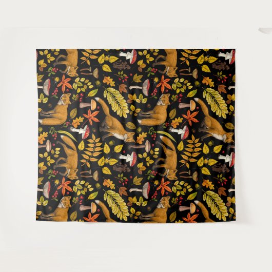 Herbstfüchse auf schwarz wandteppich (Vorderseite (Horizontal))