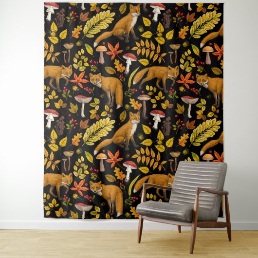 Herbstfüchse auf schwarz wandteppich (Beispiel)