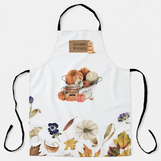 Herbstfühlen florale Kürbis-Monogramm Schürze (Vorderseite)