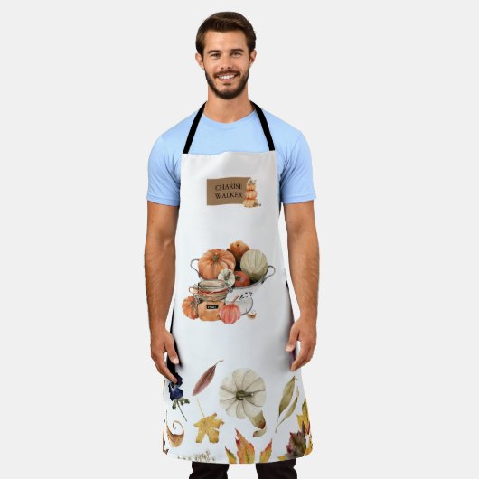 Herbstfühlen florale Kürbis-Monogramm Schürze (Getragen)