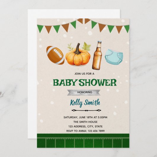 Herbstfußball-Windeln Einladung (Vorne/Hinten)