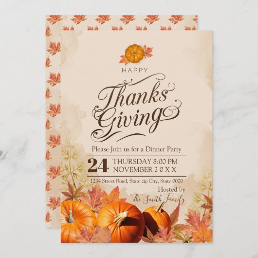 Herbstgang Erntedank Abendessen Party Einladung (Vorne/Hinten)