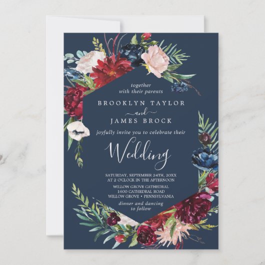 Herbstgarten | Blue Wedding Einladung (Vorderseite)