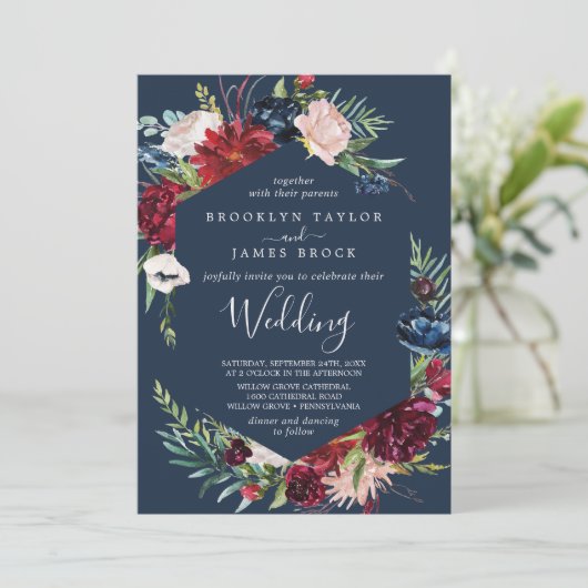 Herbstgarten | Blue Wedding Einladung (Stehend Vorderseite)