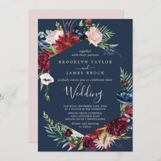 Herbstgarten | Blue Wedding Einladung (Vorne/Hinten)