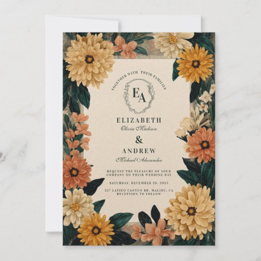 Herbstgarten Blumen Rustikale Blumenfeier Einladung (Vorderseite)