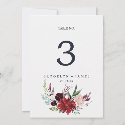 Herbstgarten | Burgund 12x18" Tischnummer (Vorderseite)