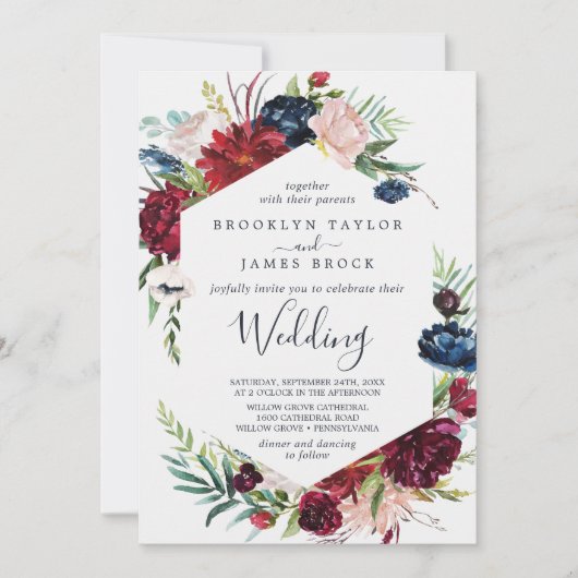 Herbstgarten | Burgund auf einer Hochzeit Einladung (Vorderseite)