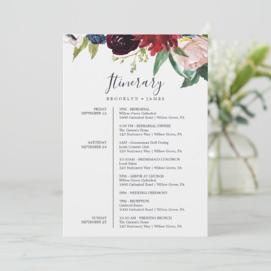 Herbstgarten Burgund Hochzeitkarte (Stehend Vorderseite)