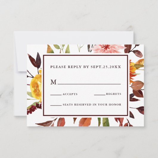 Herbstgarten Burgund Wasserfarbe Hochzeit RSVP (Rückseite)