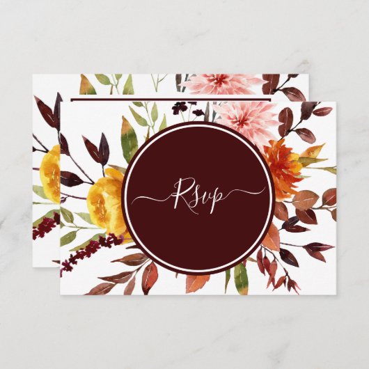 Herbstgarten Burgund Wasserfarbe Hochzeit RSVP (Vorne/Hinten)