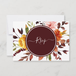 Herbstgarten Burgund Wasserfarbe Hochzeit RSVP Karte