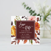 Herbstgarten Burgund Wasserfarbener Hochzeitsplatz Save The Date (Stehend Vorderseite)