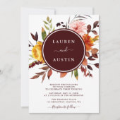 Herbstgarten Burgund Wasserfarbenhochzeit Einladung (Vorderseite)