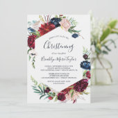 Herbstgarten | Burgundy Christening Einladung (Stehend Vorderseite)