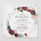 Herbstgarten | Burgundy Geometric Square Wedding Einladung (Vorderseite)