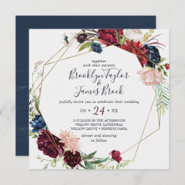 Herbstgarten | Burgundy Geometric Square Wedding Einladung