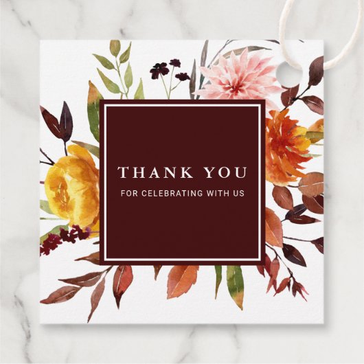 Herbstgarten Burgundy Wedding Vielen Dank Geschenkanhänger (Rückseite)