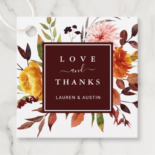 Herbstgarten Burgundy Wedding Vielen Dank Geschenkanhänger (Vorderseite)