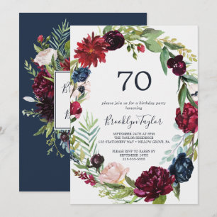 Herbstgarten Burgundy Wreath 70. Geburtstag Einladung