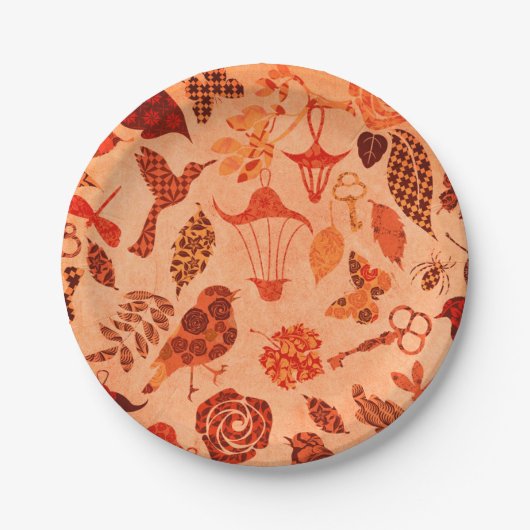 Herbstgarten Collage rustikale Herbstorange Vintag Pappteller (Vorderseite)